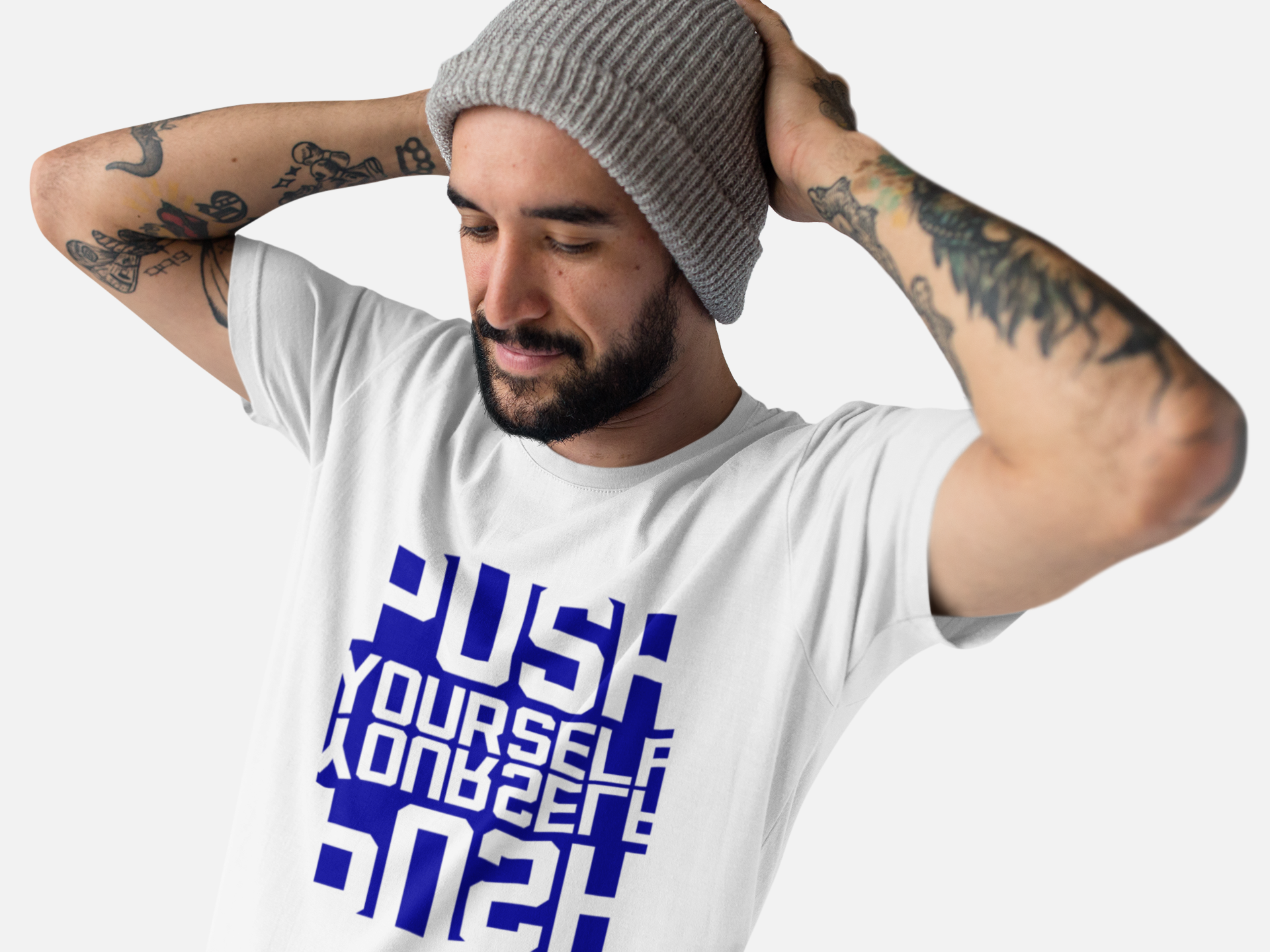 Push Yourself men’s round neck white tshirt