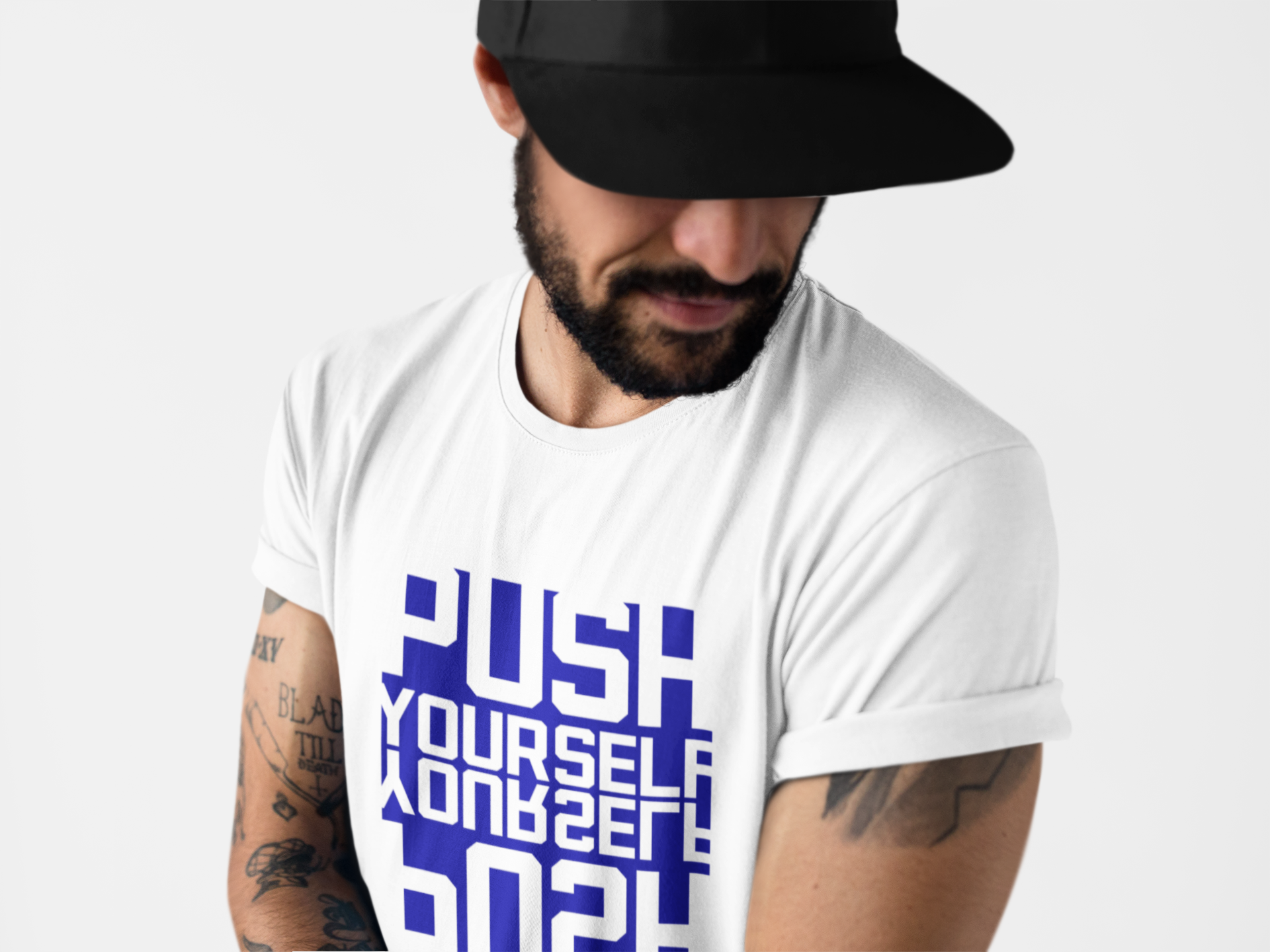 Push Yourself men’s round neck white tshirt