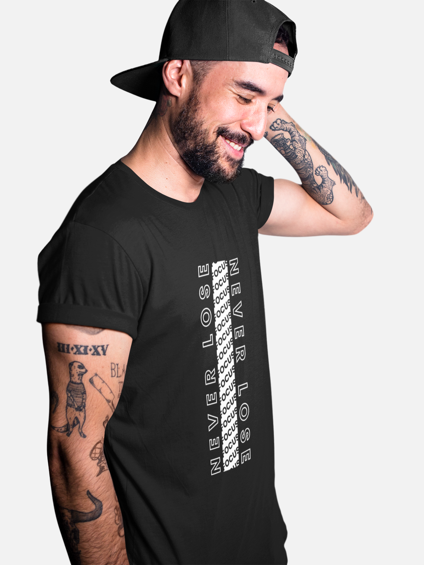 Never Lose Focus men’s round neck black tshirt