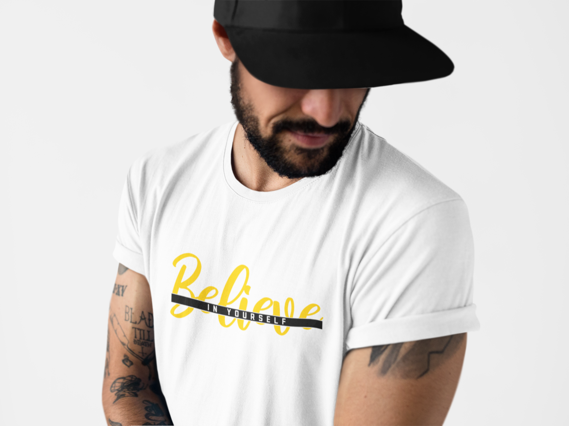 Belive In Yourself men’s round neck white tshirt