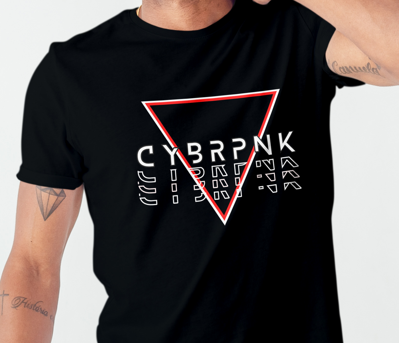 Cyberpunk glitch men’s round neck black regular fit tshirt