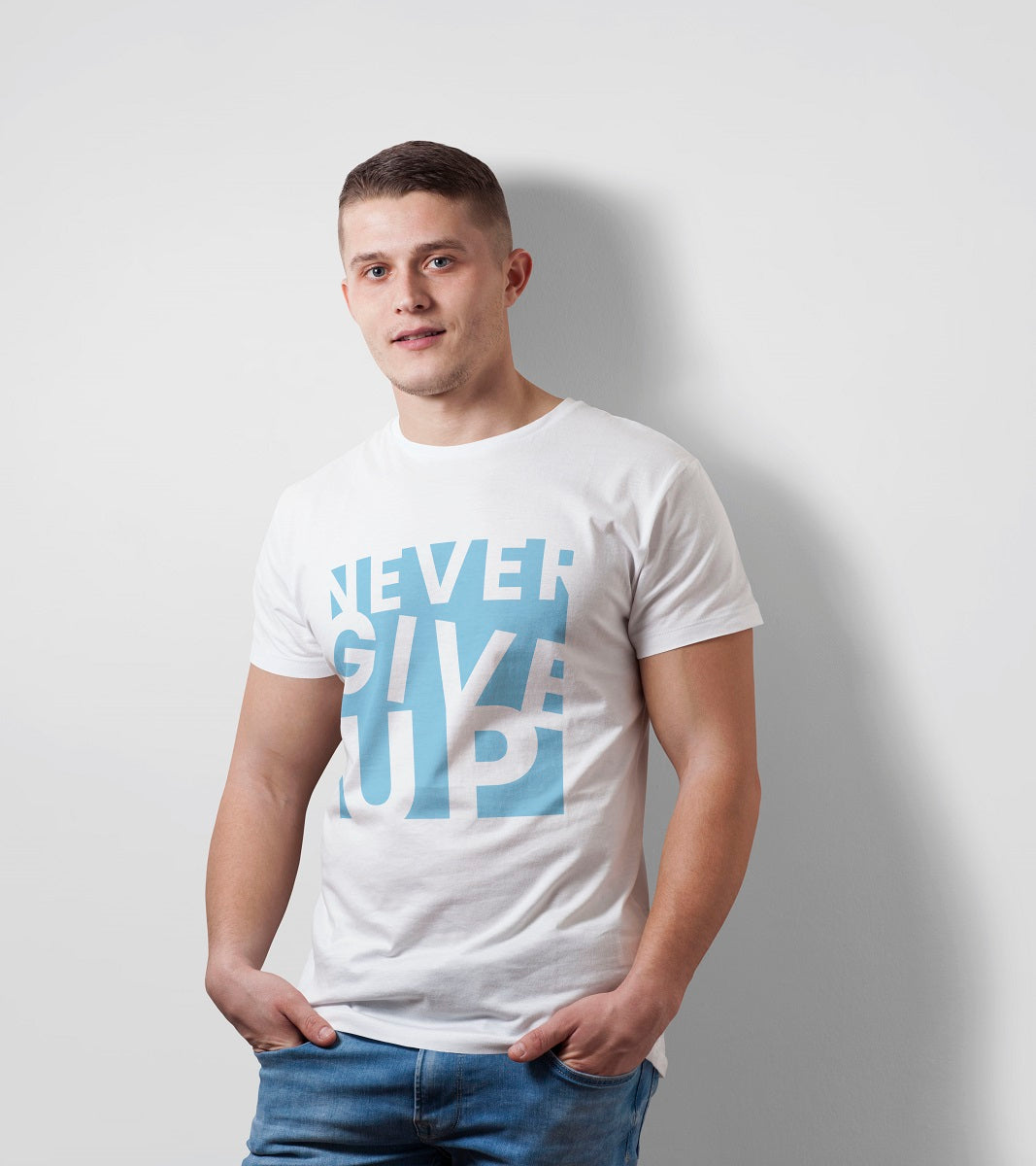 Armageddon Never Give Up men’s round neck white regular fit tshirt