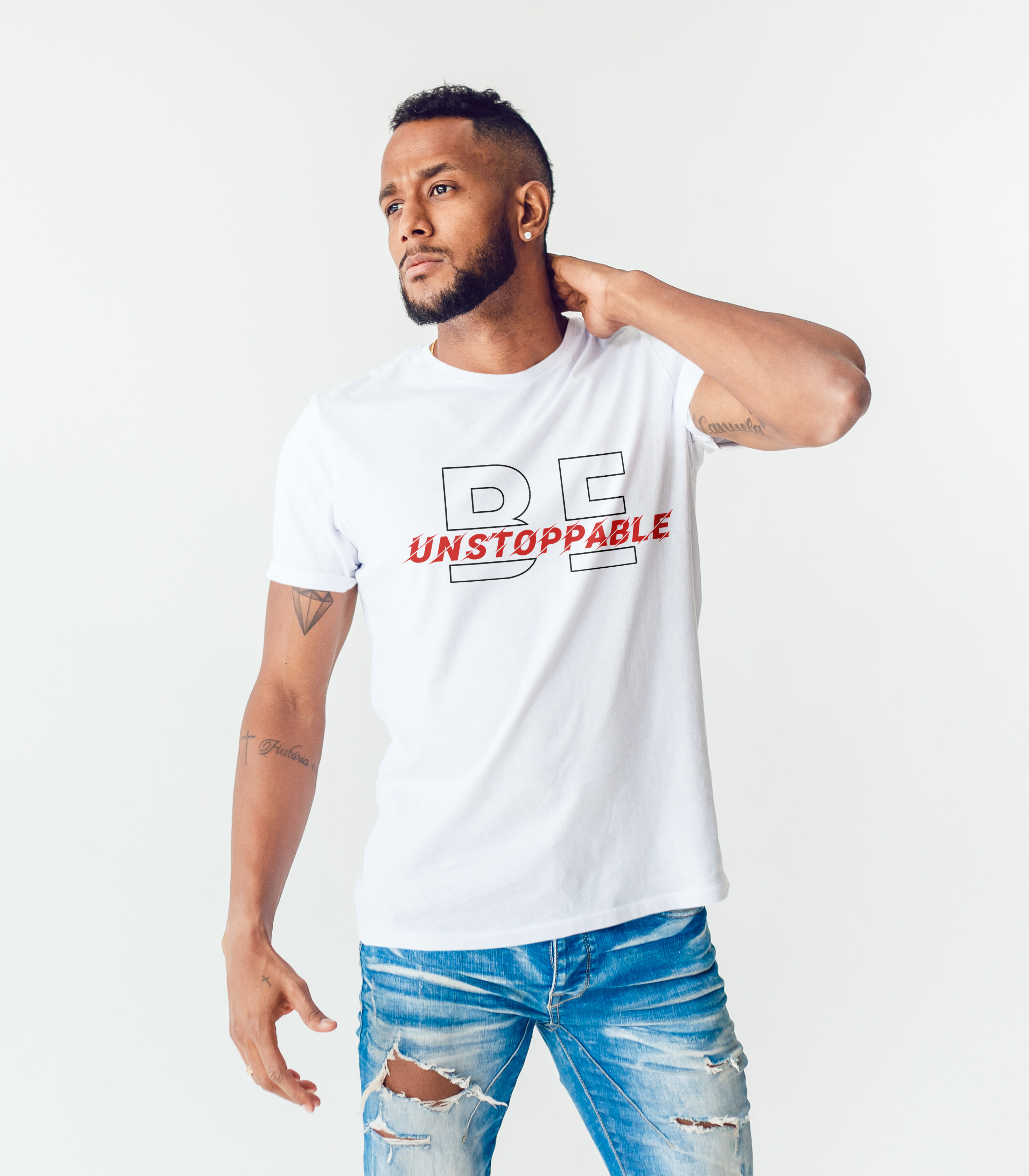 Be Unstoppable men’s round neck white regular fit tshirt