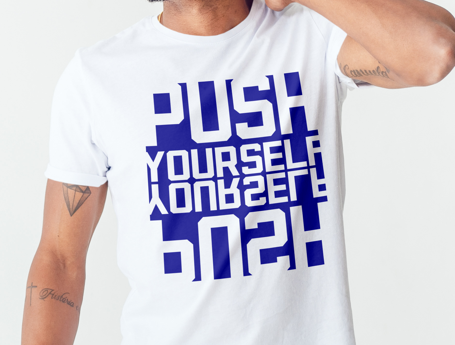 Apex Push Yourself round neck white regular fit tshirt