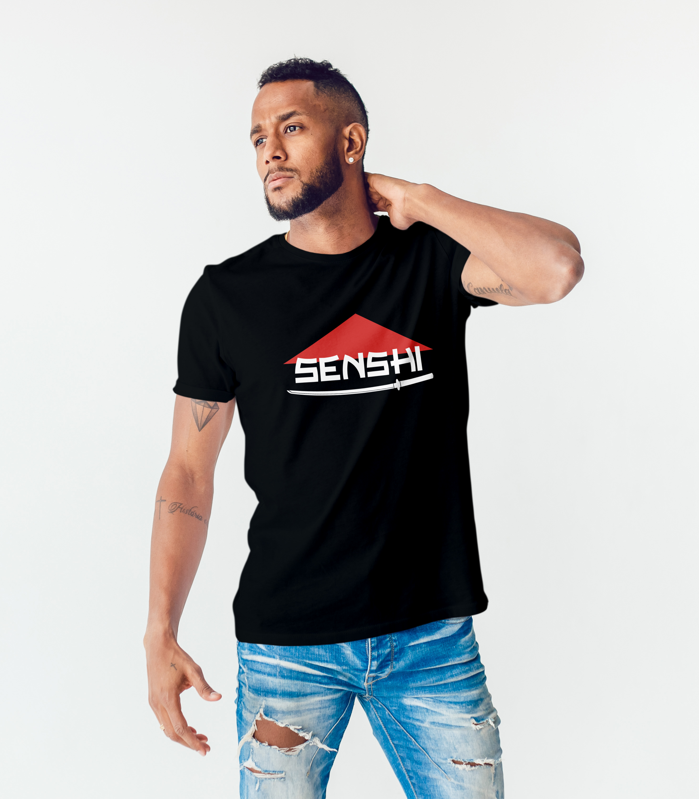 Senshi men’s round neck black regular fit tshirt