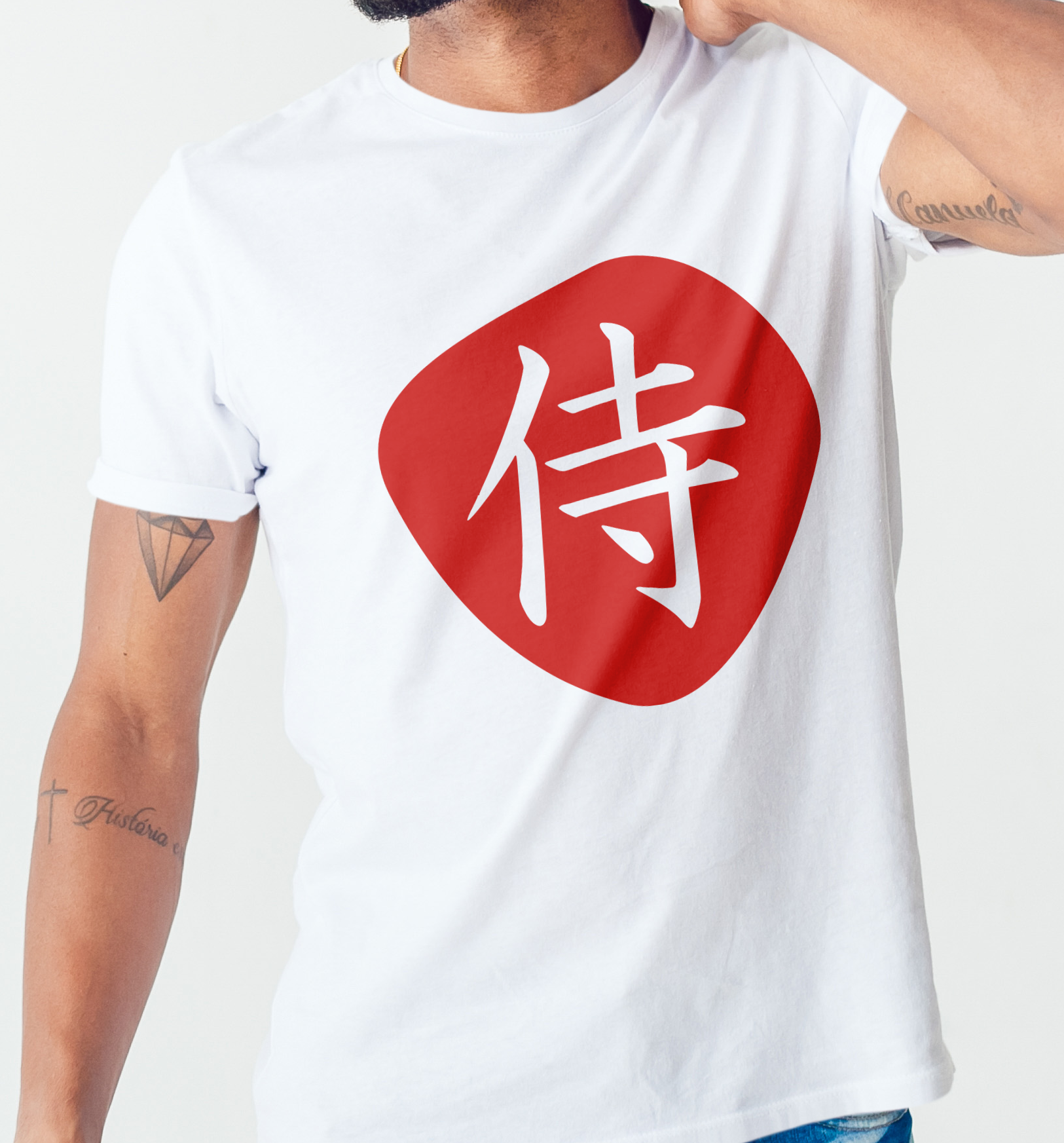 Samurai Warrior men’s round neck white tshirt