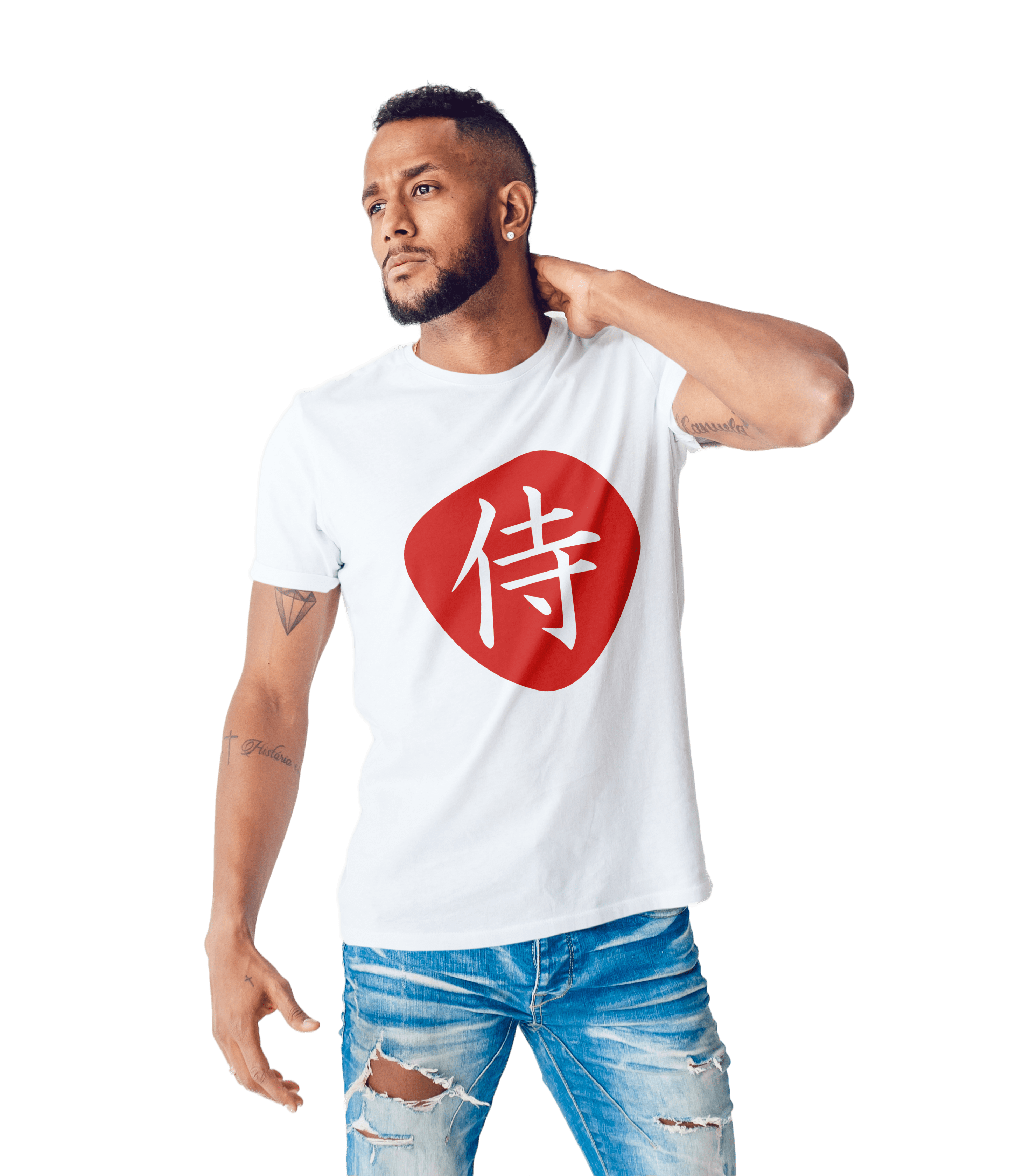 Samurai Warrior men’s round neck white tshirt