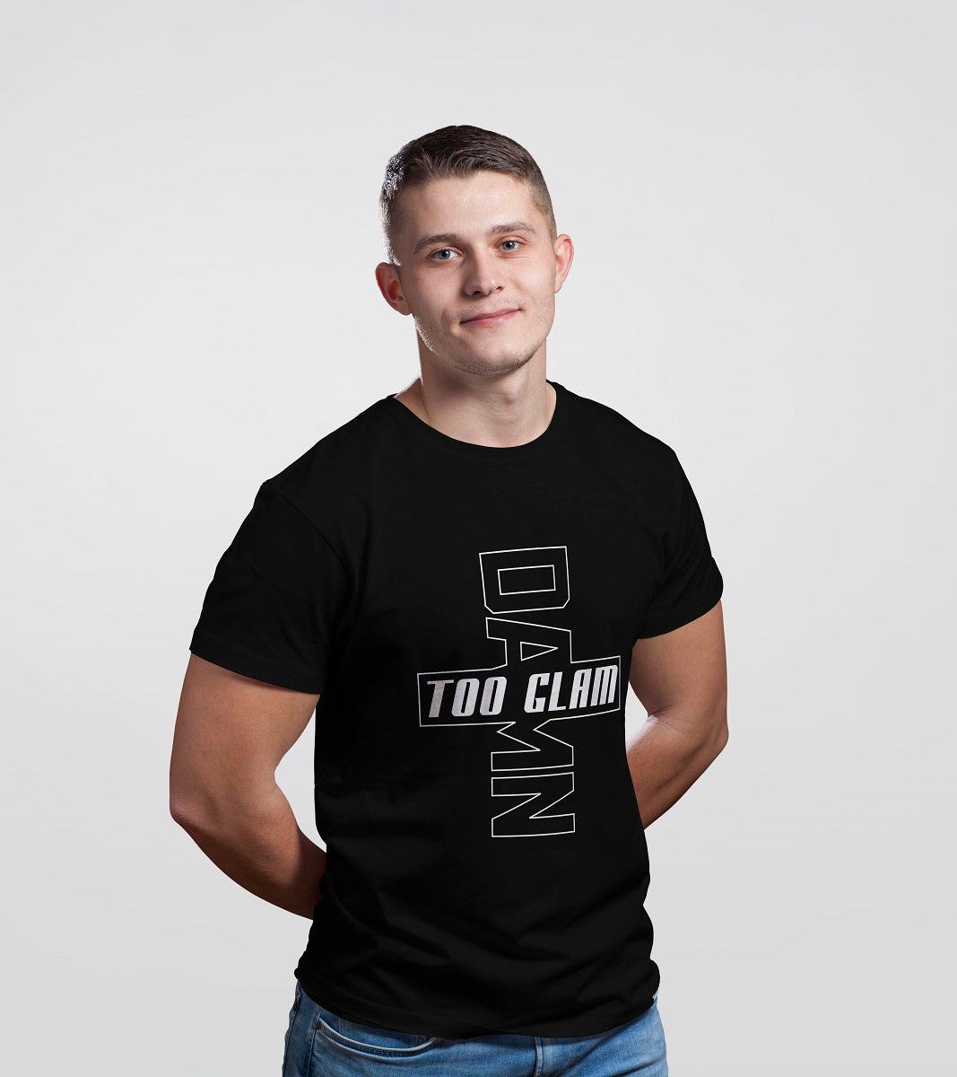 Damn Too Glam men’s round neck black tshirt