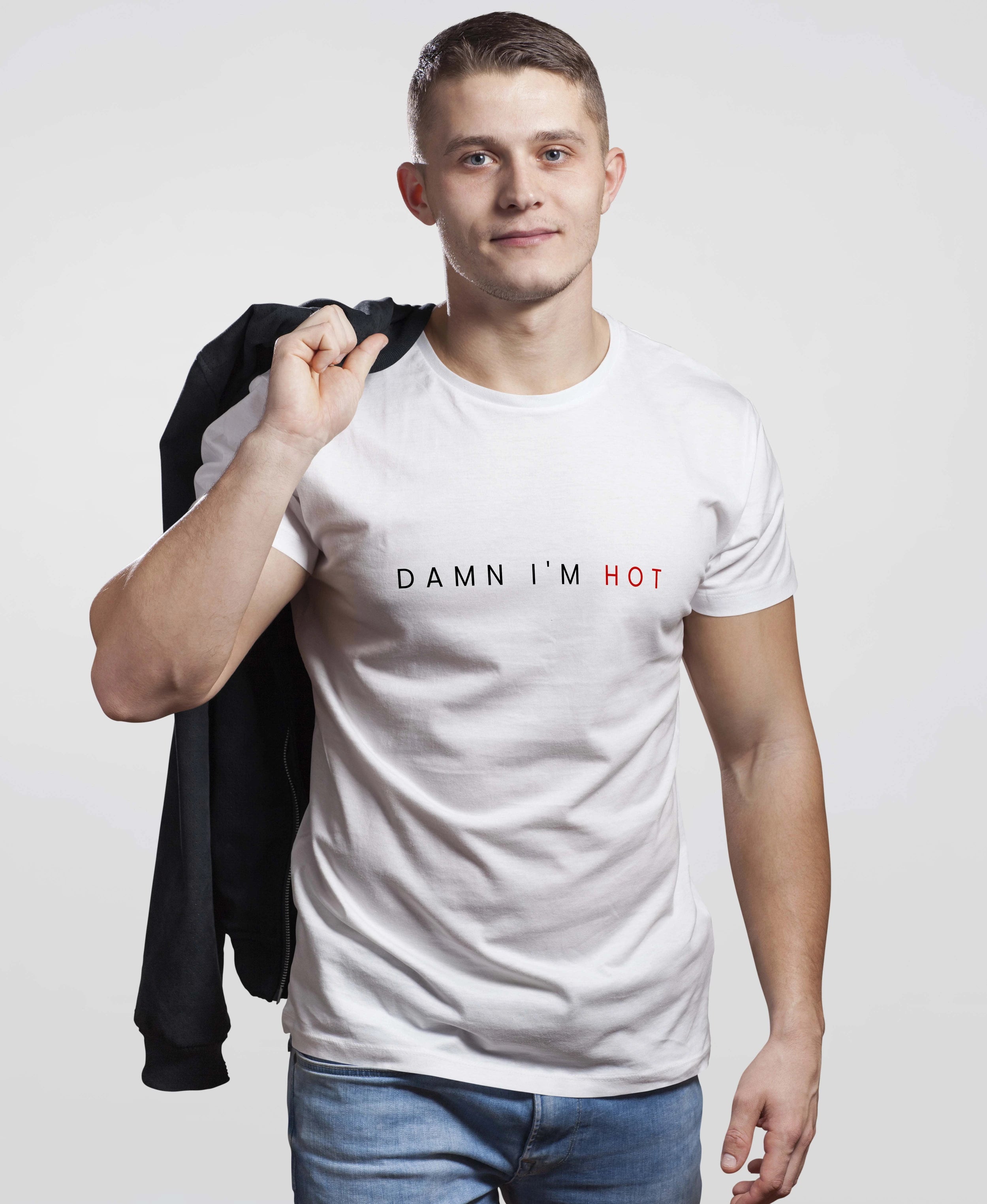 Damn I Am Hot men’s round neck white regular fit tshirt