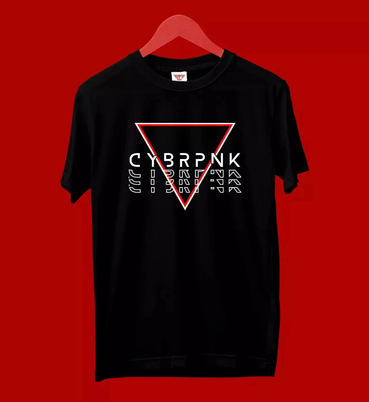 Cyberpunk glitch men’s round neck black regular fit tshirt